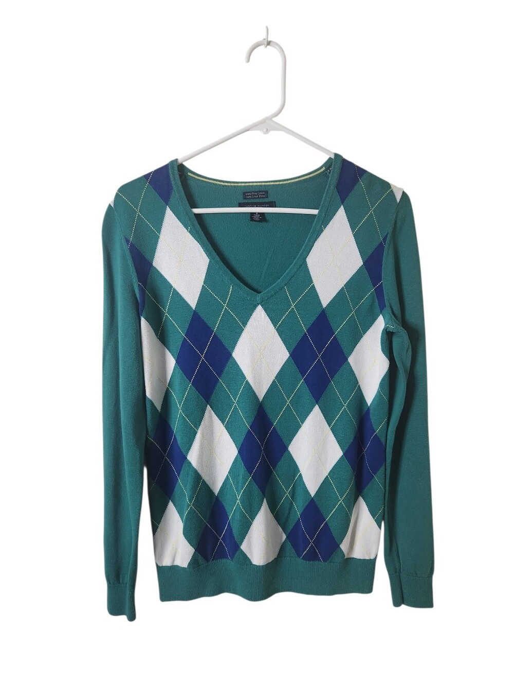 Tommy Hilfiger Green Argyle V Neck Sweater